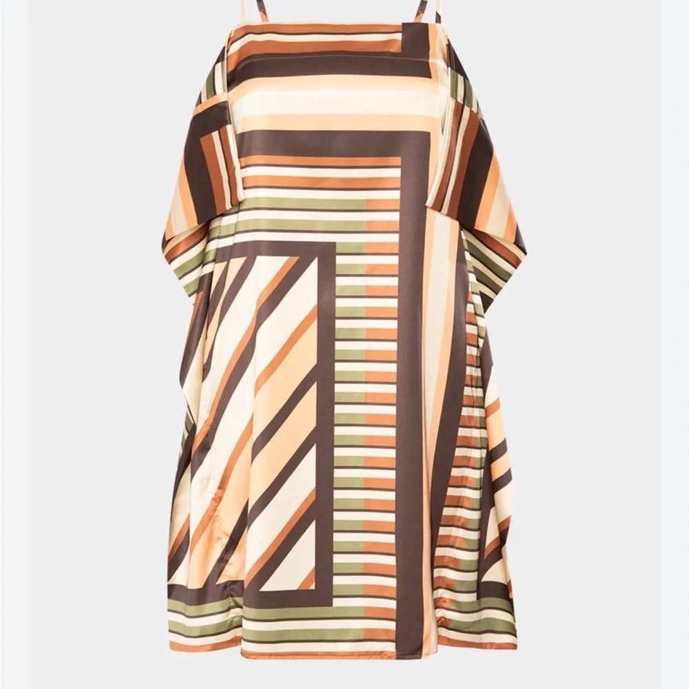 MISA Los Angeles Mayam Draped Geometric Mini Dress L Brown Green Festival Resort - Picture 11 of 12